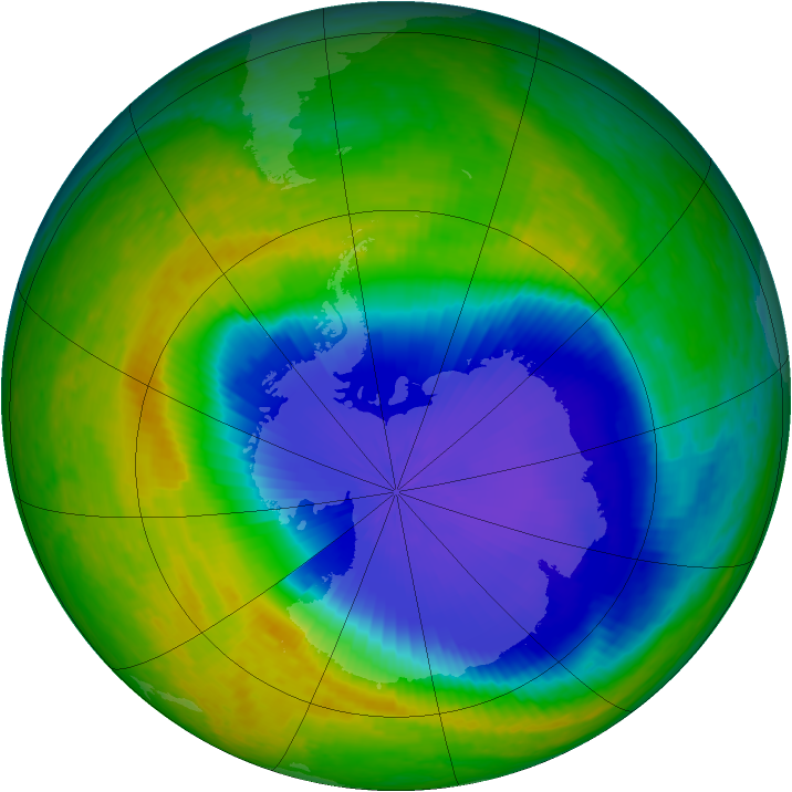 Antarctic ozone map for 02 November 2001